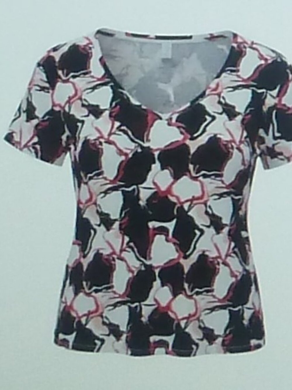 Nine West Black, White & Pink V-Neck Short Sleeve Graphic Tee Size XS